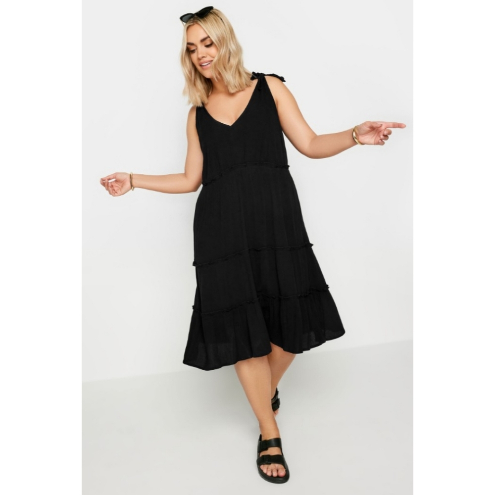 MOD Tiered Ruffle Black Midi Dress Size Medium